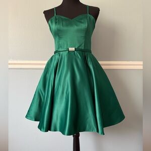 Elegant Green Satin Dress For Girls